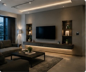 Akıllı aydınlatmalı modern salon