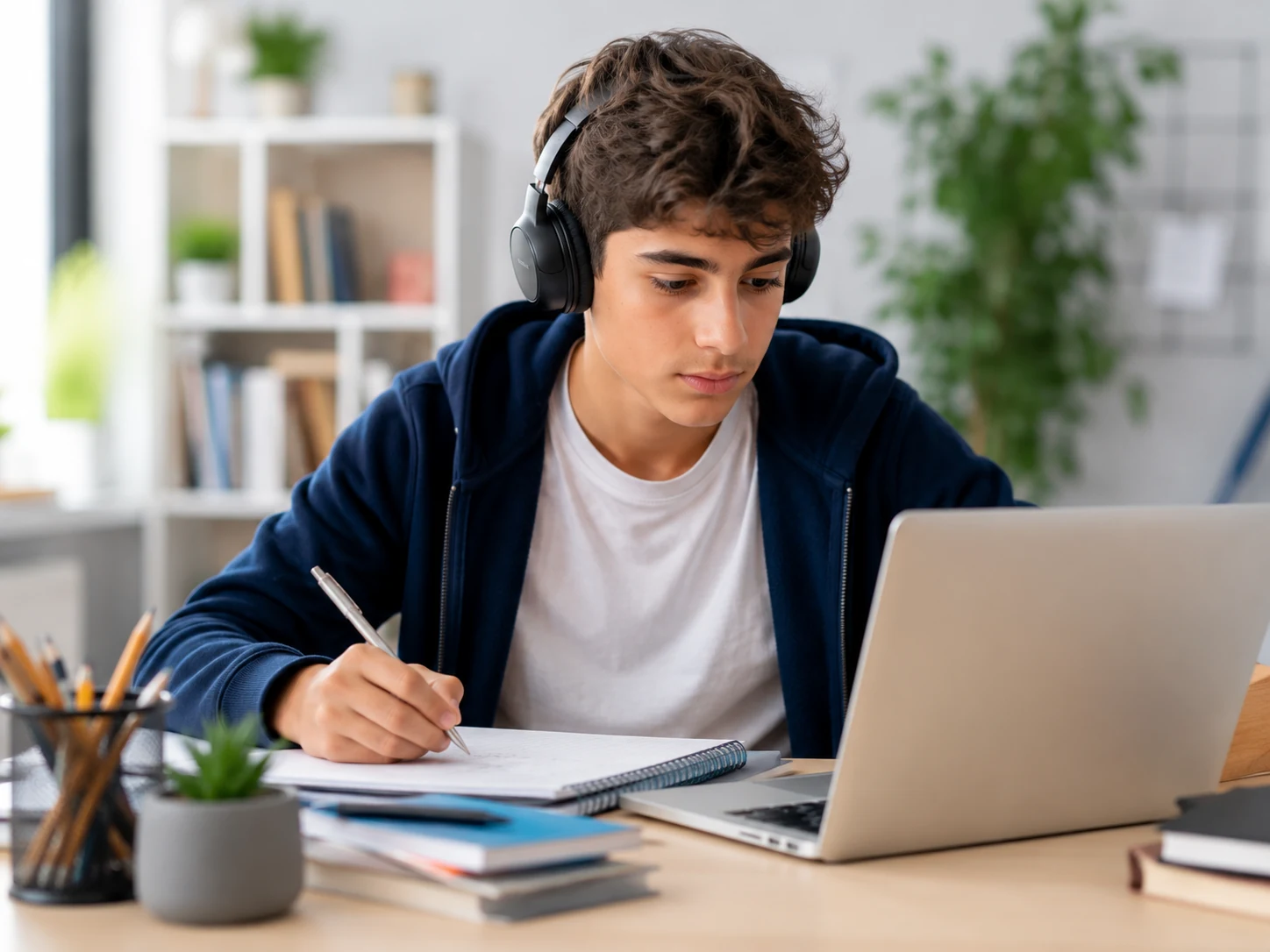 Online eğitimle çalışan lise öğrencisi